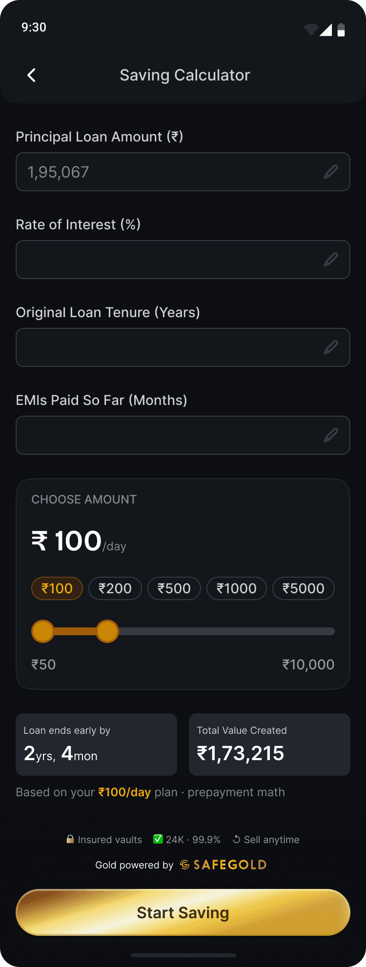 Finsa app — Payoff planner