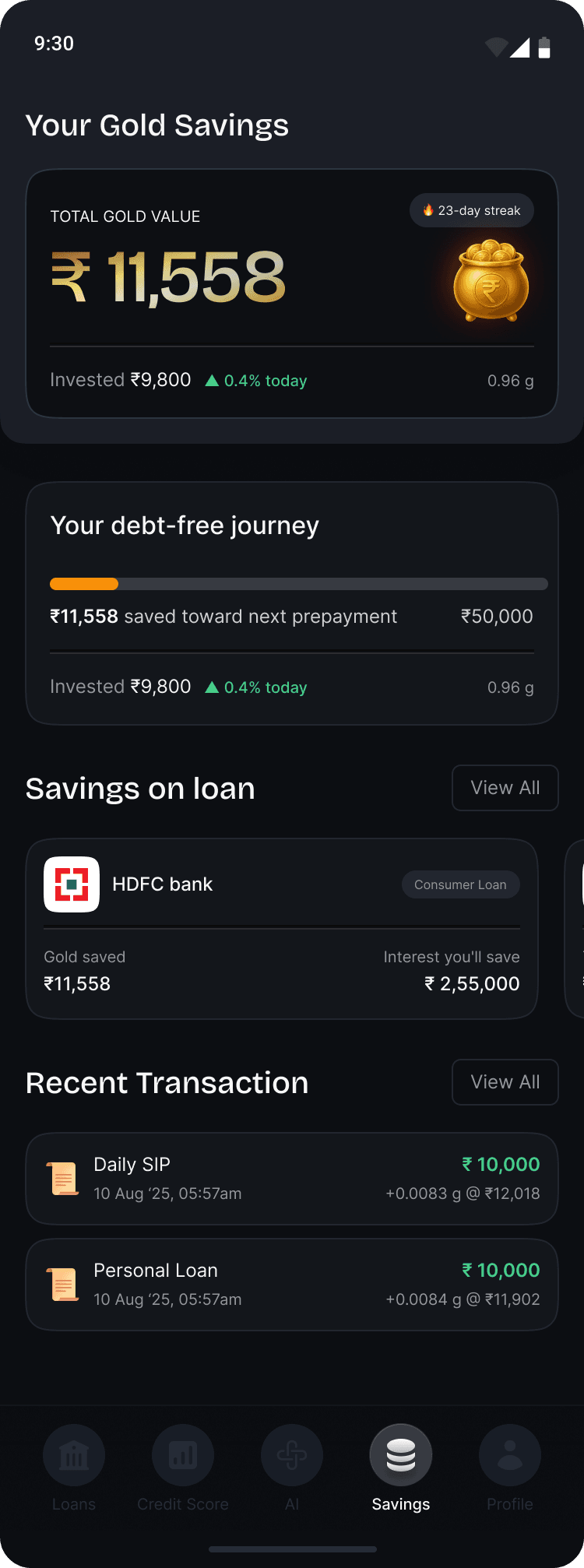 Finsa app — Gold savings